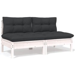 2-Sitzer-Gartensofa mit Kissen Wei Massivholz Kiefer