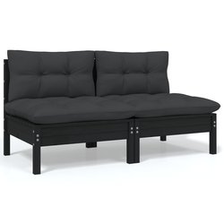 2-Sitzer-Gartensofa mit Kissen Schwarz Massivholz Kiefer