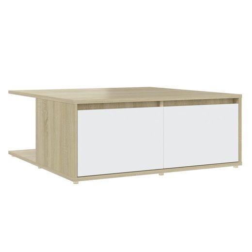Couchtisch Wei und Sonoma-Eiche 80x80x31 cm Spanplatte