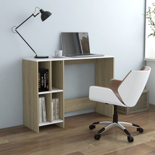 Computertisch Wei und Sonoma-Eiche 102,5x35x75 cm Spanplatte