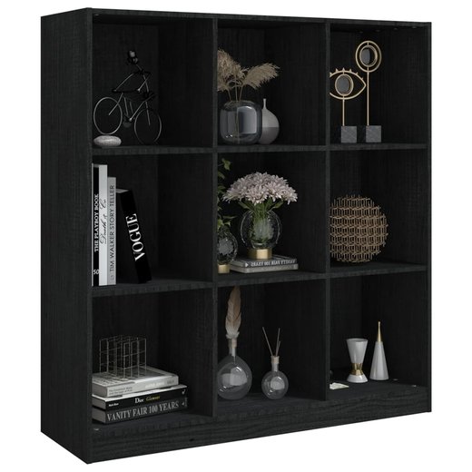 Bcherregal/Raumteiler Schwarz 104x33,5x110cm Massivholz Kiefer