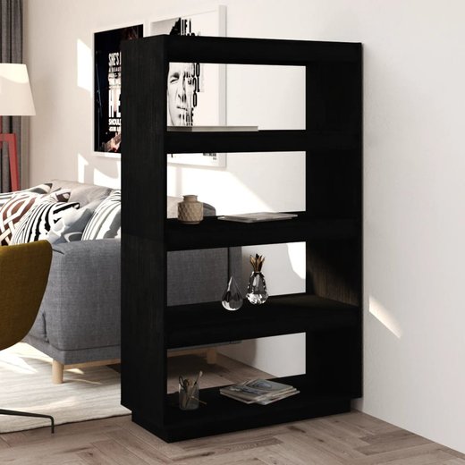 Bcherregal/Raumteiler Schwarz 80x35x135 cm Massivholz Kiefer