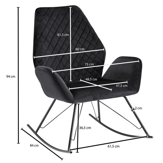 Schaukelstuhl Schwarz 73x94x84 cm Design Relaxsessel Samt / Metall | Schwingsessel mit Gestell | Polster Relaxstuhl Schaukelsessel | Moderner Schwingstuhl Sessel