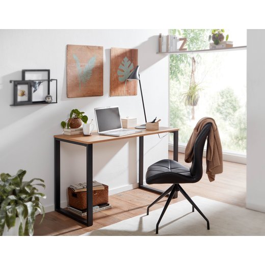 Schreibtisch Eiche-Dekor / Schwarz 120x60x76 cm Design Computertisch | Homeoffice Bürotisch Klein Hell | Laptoptisch Arbeitszimmer mit Metallbeine