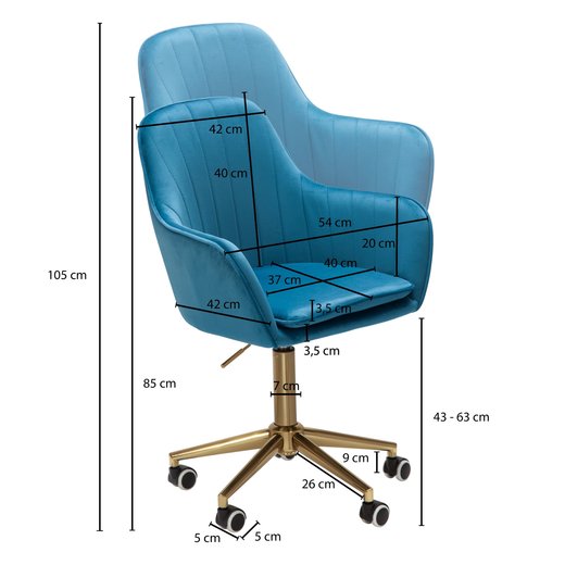 Schreibtischstuhl Samt Blau | Design Drehstuhl mit Lehne | Arbeitsstuhl 120 kg Hhenverstellbar | Schalenstuhl mit Rollen | Stuhl Drehbar