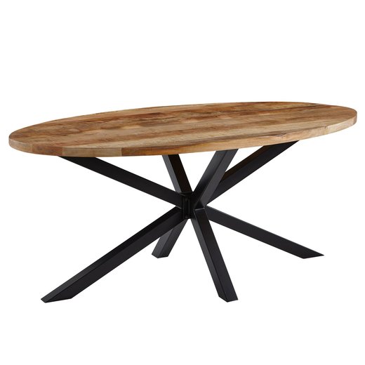 Design Esszimmertisch Massivholz / Metall 175 x 76 x 90 cm | Industrial Tisch Massiv Mango | Kchentisch Holztisch Esszimmer | Esstisch Gro Oval