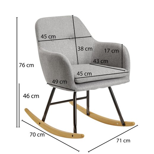 Schaukelstuhl Hellgrau 71x76x70cm Design Relaxsessel Malmo-Stoff / Holz | Schwingsessel mit Gestell | Polster Relaxstuhl Schaukelsessel | Moderner Schwingstuhl Sessel