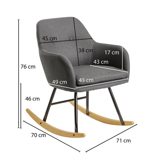 Schaukelstuhl Dunkelgrau 71x76x70cm Design Relaxsessel Malmo-Stoff / Holz | Schwingsessel mit Gestell | Polster Relaxstuhl Schaukelsessel | Moderner Schwingstuhl Sessel