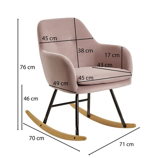 Schaukelstuhl Rosa 71x76x70cm Design Relaxsessel Samt / Holz | Schwingsessel mit Gestell | Polster Relaxstuhl Schaukelsessel | Moderner Schwingstuhl Sessel
