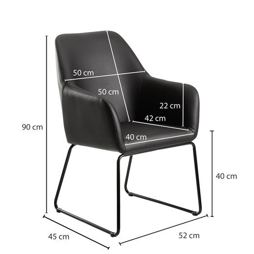 Esszimmerstuhl Schwarz Kunstleder / Metall Küchenstuhl mit schwarzen Beinen | Design Schalenstuhl Polsterstuhl Esszimmer | Stuhl Gepolstert