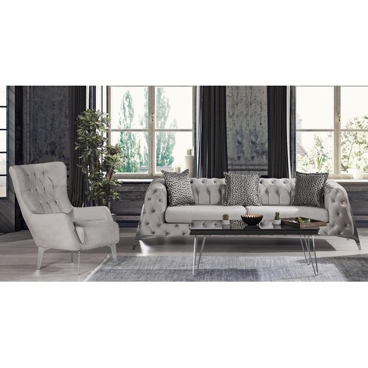 Perla Sofa Set 3`er + 2`er + Sessel 1108 - Grau Silber