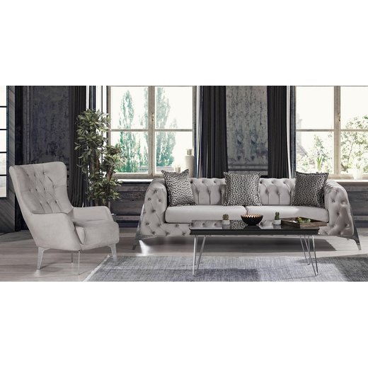 Perla Sofa Set 3`er + Sessel 1131 - Dunkelgrau Gold
