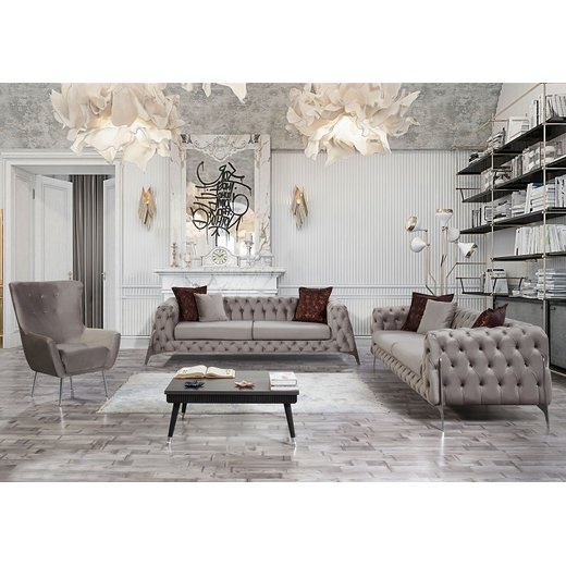 Perla Sofa Set 2`er + Sessel 1108 - Grau Gold