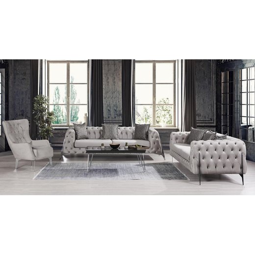 Perla Sofa Set 3 Sitzer 1100 - Beige Silber