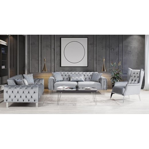 Mostar Sofa Set 3`er + 2`er + Sessel 1103 - Senfgelb Silber