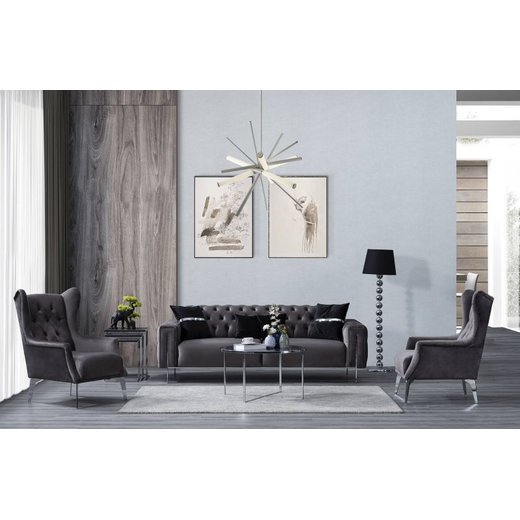 Mostar Sofa Set 3`er + 2`er + Sessel 1108 - Grau Silber