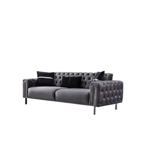 Mostar Sofa Set 3`er + 3`er + Sessel 1105 - Dunkelbraun Silber