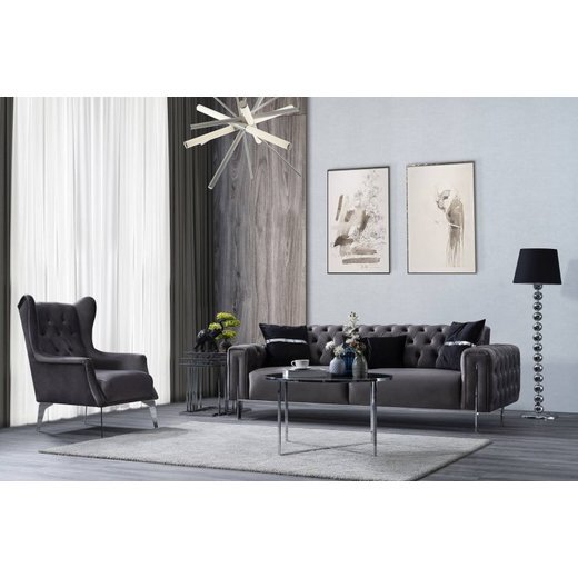 Mostar Sofa Set 3`er + 3`er + 2X Sessel 1108 - Grau Gold
