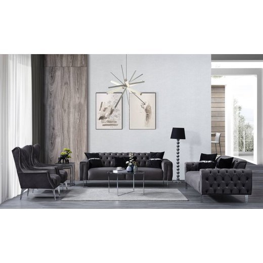 Mostar Sofa Set 2`er + Sessel 1131 - Dunkelgrau Gold