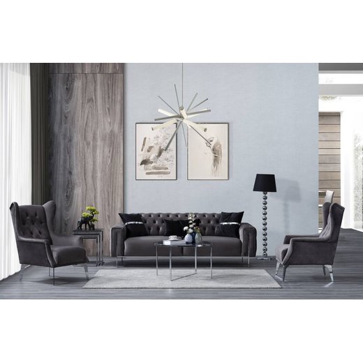 Mostar Sofa Set 2`er + Sessel 1131 - Dunkelgrau Gold