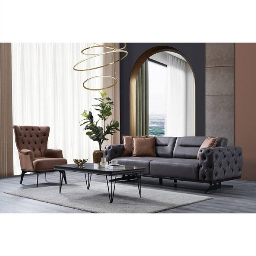 Basel Sofa Set 3`er + 3`er + 2X Sessel 1131 - Dunkelgrau