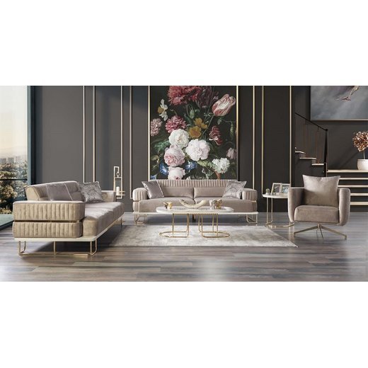 Orion Sofa Set 3`er + Sessel 1100 - Beige Gold