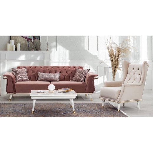 Esse Sofa Set 3`er + 2`er + Sessel 1100 - Beige Weiß-Gold