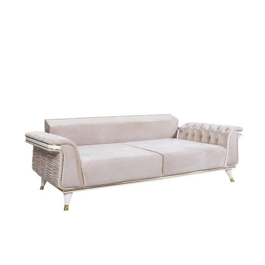 Esse Sofa Set 3`er + 2`er + Sessel 1105 - Dunkelbraun Weiß-Gold