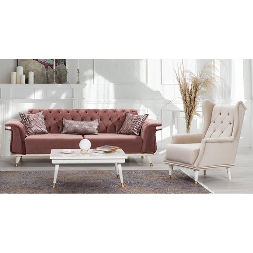 Esse Sofa Set 3`er + 2`er + Sessel 1105 - Dunkelbraun Schwarz-Gold