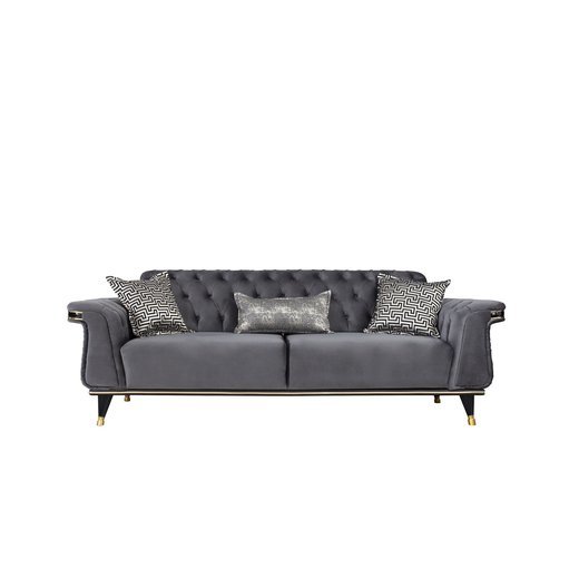 Esse Sofa Set 3`er + Sessel 1105 - Dunkelbraun Schwarz-Gold