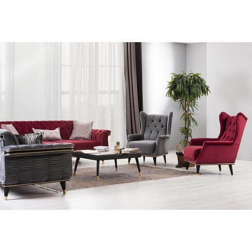 Esse Sofa Set 3`er + Sessel 1126 - Grün Weiß-Gold