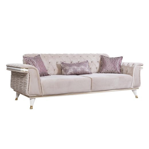 Esse Sofa Set 2`er + Sessel 1105 - Dunkelbraun Weiß-Gold