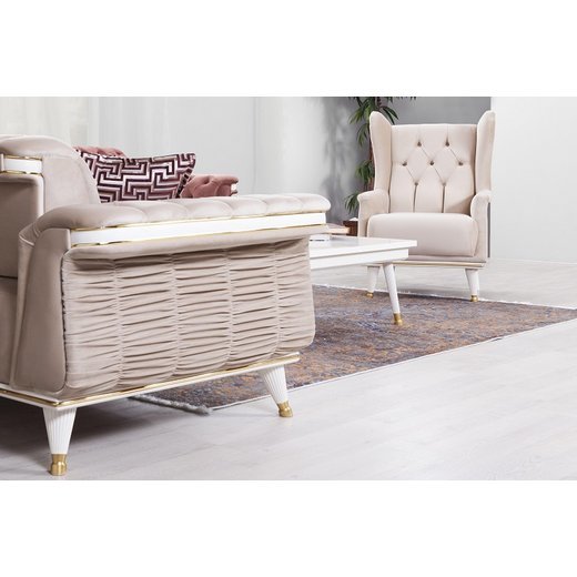Esse Sofa Set 2`er + Sessel 1108 - Grau Weiß-Gold