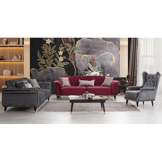 Esse Sofa Set 2 Sitzer 1132 - Dunkelblau Schwarz-Gold