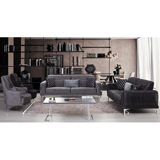 Berlin Sofa Set 3`er + Sessel 1102 - Braun Chrom