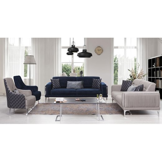 Berlin Sofa Set 3`er + 3`er + 2X Sessel 1102 - Braun Chrom