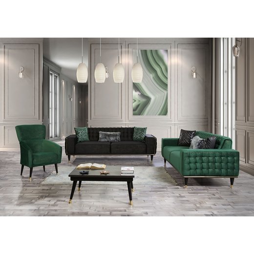 Bugatti Sofa Set 3`er + 3`er + 2X Sessel Schwarz/Gold 1103 - Senfgelb