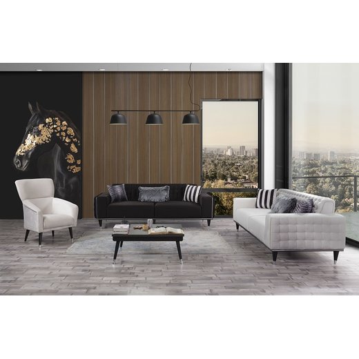 Bugatti Sofa Set 3`er + 3`er + 2X Sessel Schwarz/Gold 1108 - Grau