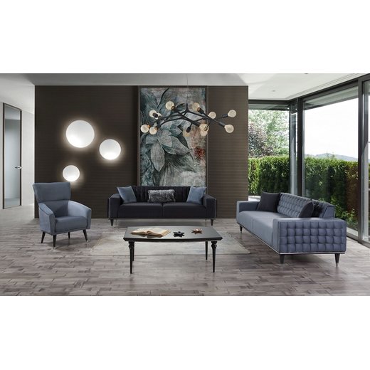Bugatti Sofa Set Sessel Schwarz/Silber 1132 - Dunkelblau