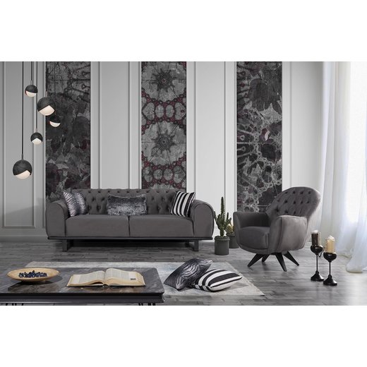 Torya Sofa Set 3`er + 2`er + Sessel 1109 - Blau Chesterfield (mit Knpfen)