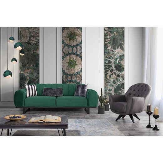 Torya Sofa Set 3`er + 2`er + Sessel 1109 - Blau Chesterfield (mit Knpfen)