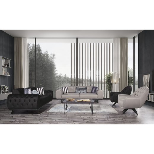 Torya Sofa Set 3`er + 2`er + Sessel 1109 - Blau Chesterfield (mit Knpfen)