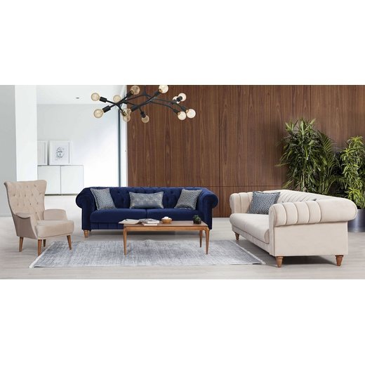 Rustik Sofa Set 3`er + 3`er + 2X Sessel 1131 - Dunkelgrau Eiche  gestreift