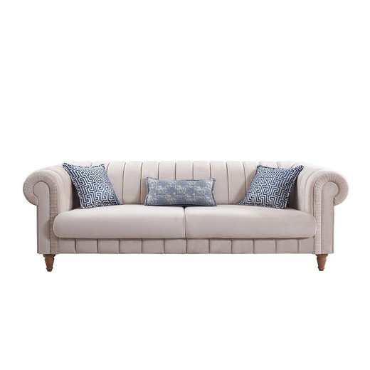 Rustik Sofa Set 3`er + 3`er + 2X Sessel 1132 - Dunkelblau Anthrazit gestreift