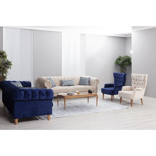 Rustik Sofa Set 3`er + 3`er + 2X Sessel 1134 - Hellbraun Eiche  gestreift