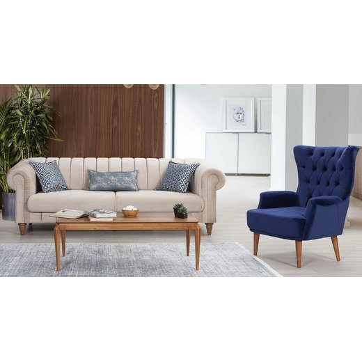 Rustik Sofa Set 3`er + 3`er + 2X Sessel 1133 - Cappuccino Anthrazit gestreift
