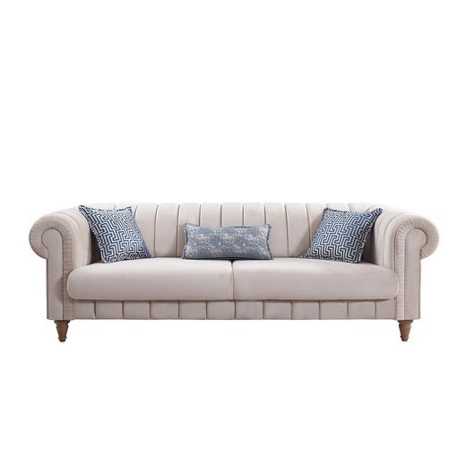 Rustik Sofa Set 3`er + 3`er + 2X Sessel 1109 - Blau Weiß  geknöpft