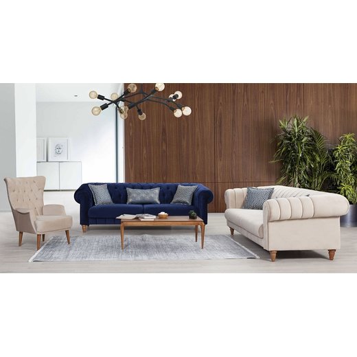 Rustik Sofa Set 3 Sitzer 1108 - Grau Eiche  geknpft