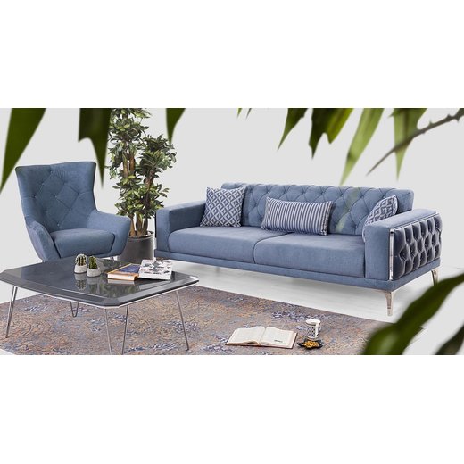 Londra Sofa Set 3`er + 3`er + 2X Sessel 1126 - Grn Silber