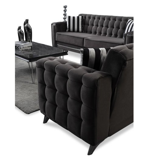 Porto Sofa Set 3`er + 2`er + Sessel 1131 - Dunkelgrau Silber